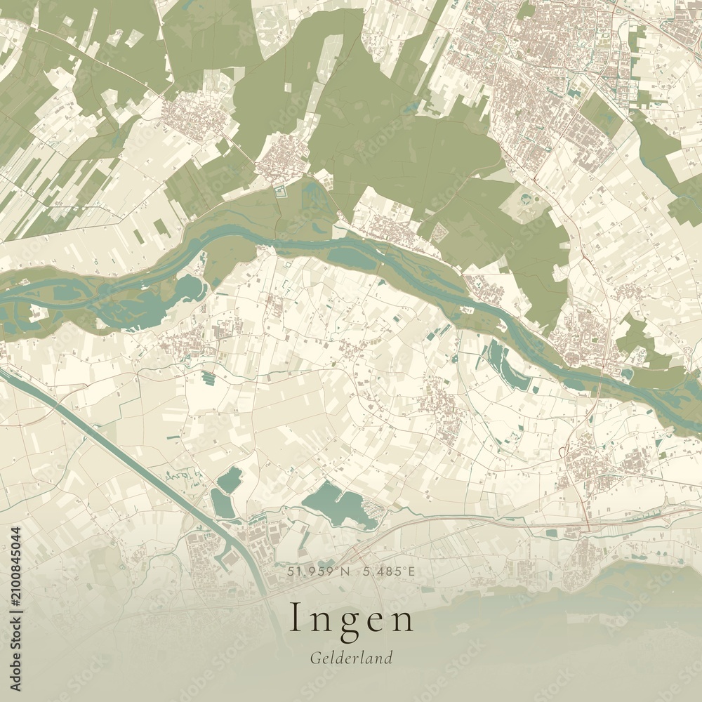 Fototapeta premium Vintage Canvas Map of Ingen, Netherlands | Scandinavian Wall Art | Historic Topographic