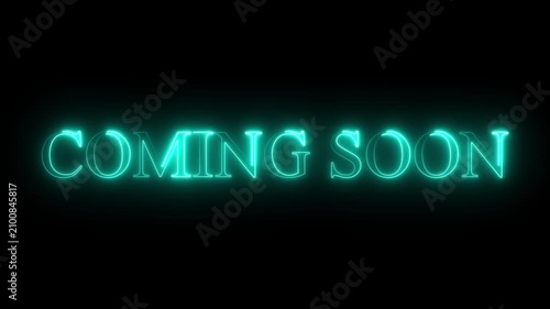 glowing neon coming soon text icon animation on black background. neon coming soon sign. social media coming soon text, reveal, announcement. motion 4k video