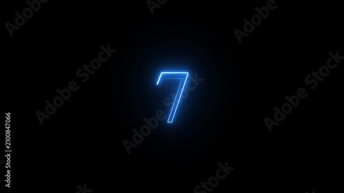 neon numeric text 7 number countdown icon background 4k animation.video
