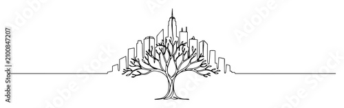 Foto Tree and city skyline concept line drawing