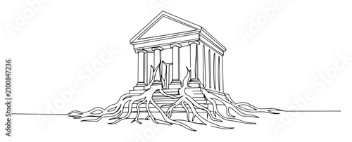 Foto Old institution building with roots outline concept