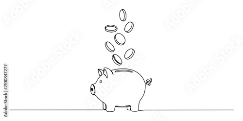 Piggy bank with falling coins outline