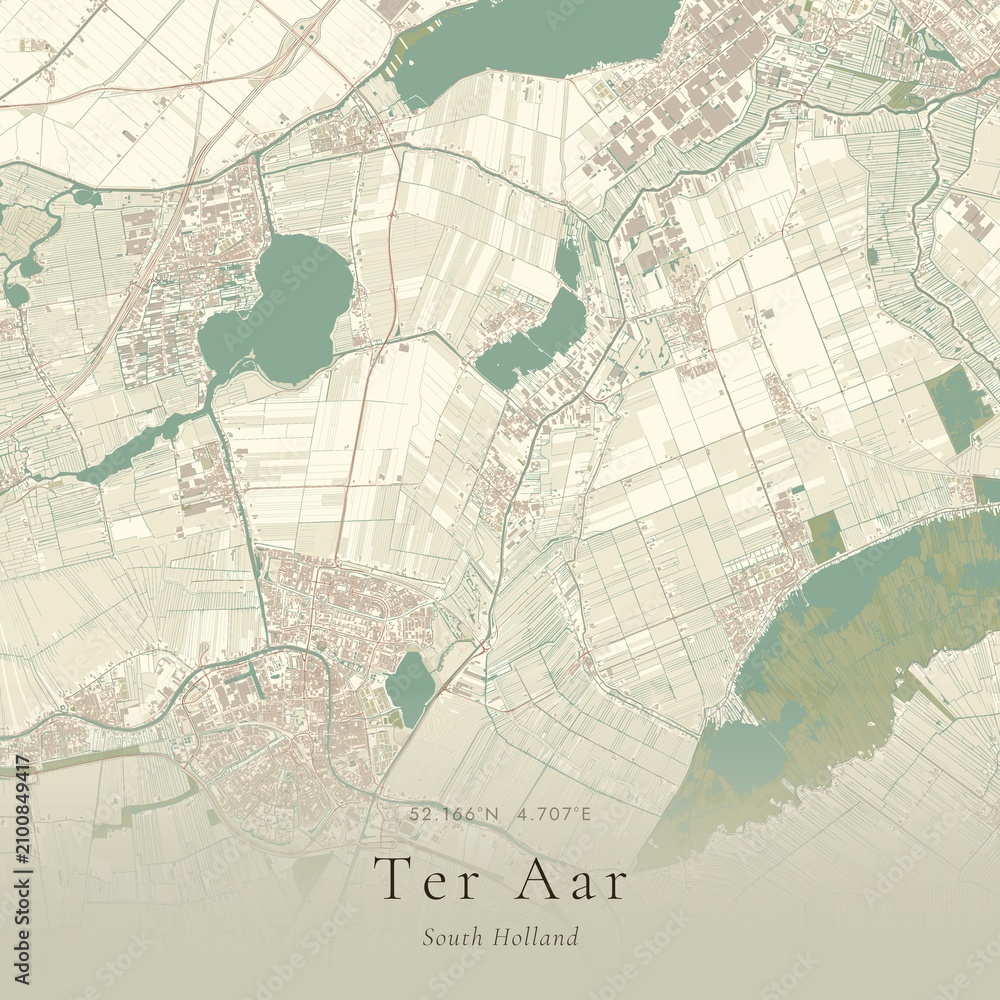 Fototapeta premium Vintage Canvas Map of Ter Aar, Netherlands | Scandinavian Wall Art | Historic Topographic