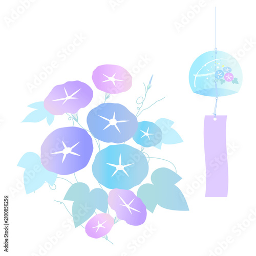 シンプルな朝顔と風鈴のイラスト　夏