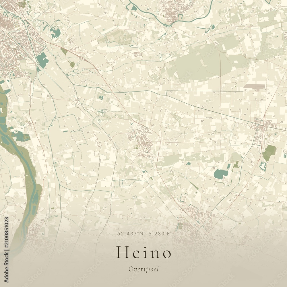 Naklejka premium Vintage Canvas Map of Heino, Netherlands | Scandinavian Wall Art | Historic Topographic