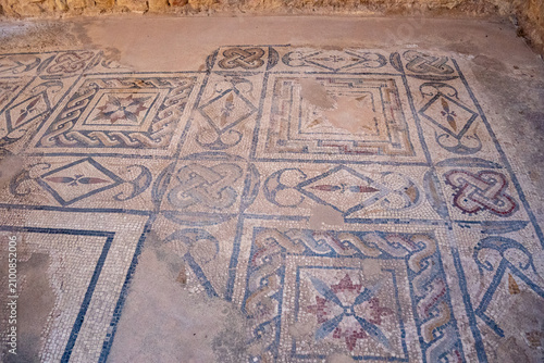 Canvas Print Ancient floor mosaic at the archaeological site of Dougga, in Teboursouk, outsid