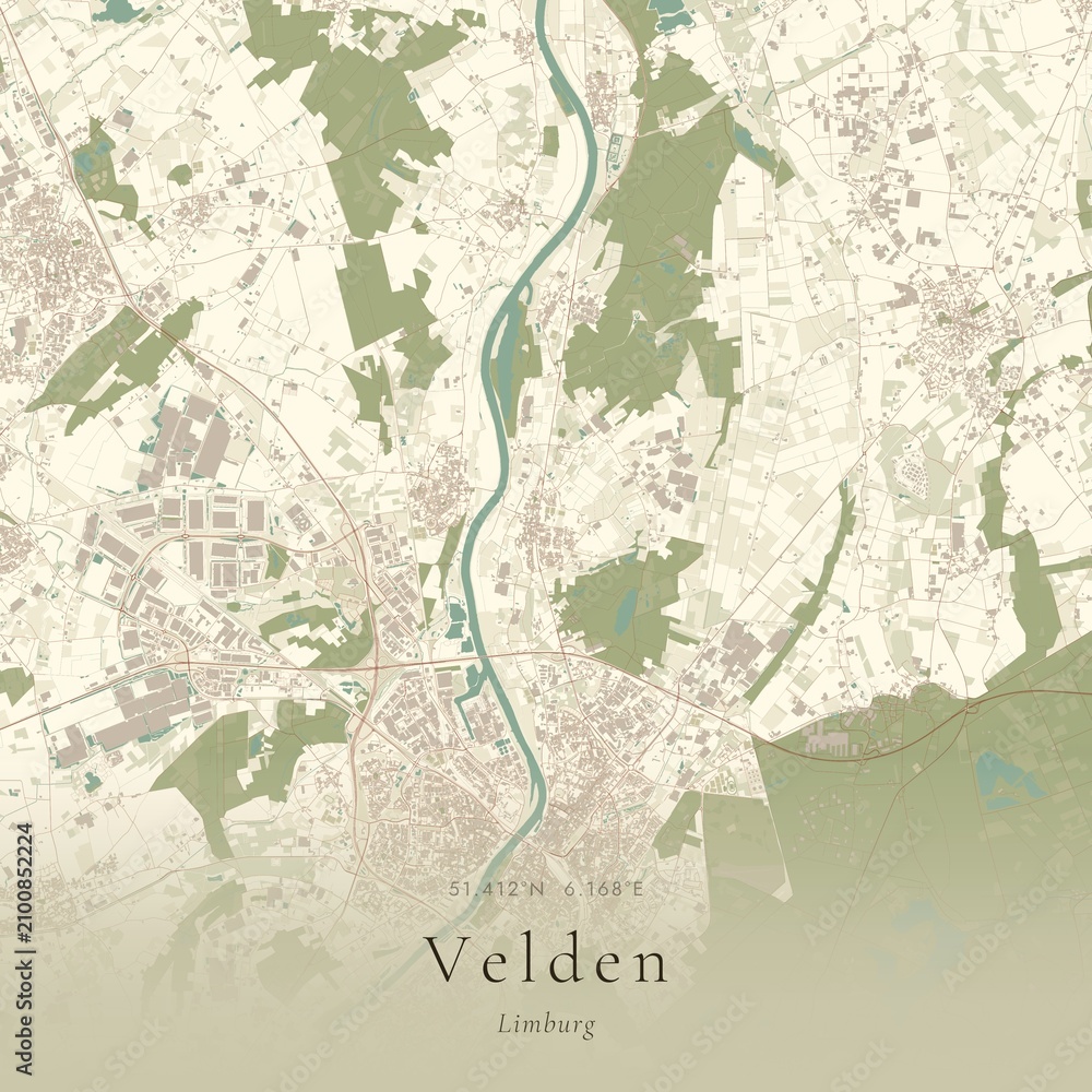 Fototapeta premium Vintage Canvas Map of Velden, Netherlands | Scandinavian Wall Art | Historic Topographic