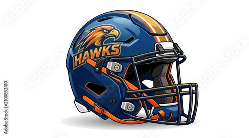 American football helmet design featuring hawks logo on blue glossy plastic helmet shell.