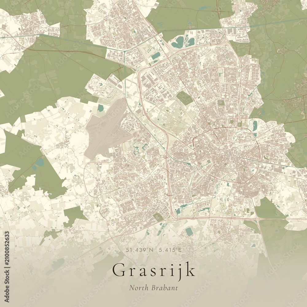 Naklejka premium Vintage Canvas Map of Grasrijk, Netherlands | Scandinavian Wall Art | Historic Topographic
