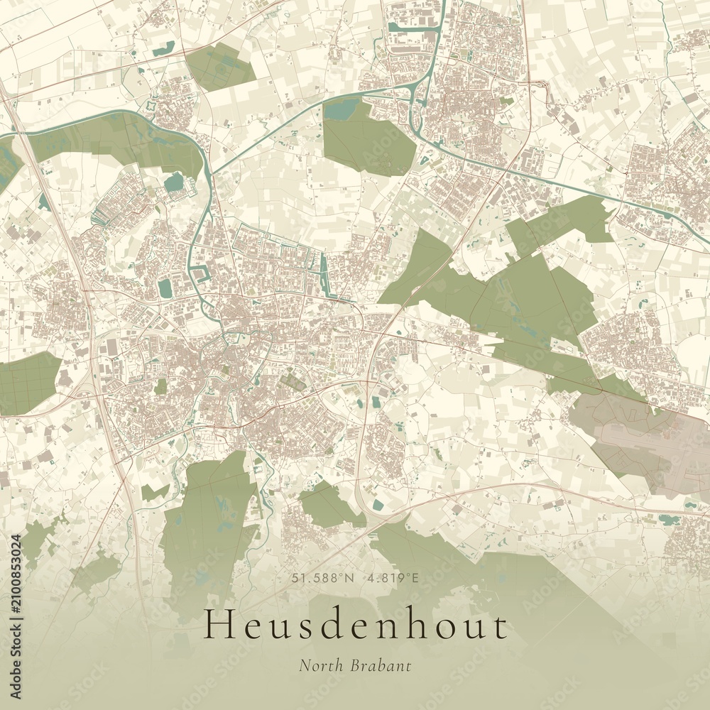 Naklejka premium Vintage Canvas Map of Heusdenhout, Netherlands | Scandinavian Wall Art | Historic Topographic