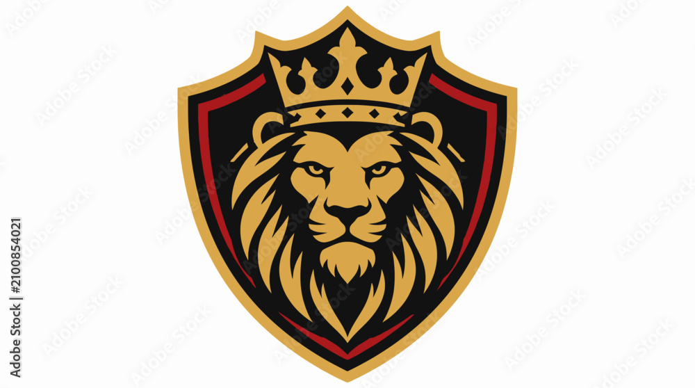 Obraz premium Lion head with crown on gold and black shield.