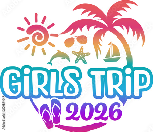 Girls Trip 2026 with Vacation and Trip Elements Palm Tree Sunglasses Dolphin