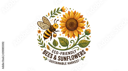 Eco-Friendly Bees and Sunflowers Sustainable Harvest Emblem Design