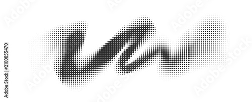 Abstract halftone stroke vector template, black dither dot wave pattern and gradient brush smudged effect, minimal geometric wavy line layout for modern industrial brutalist graphic design