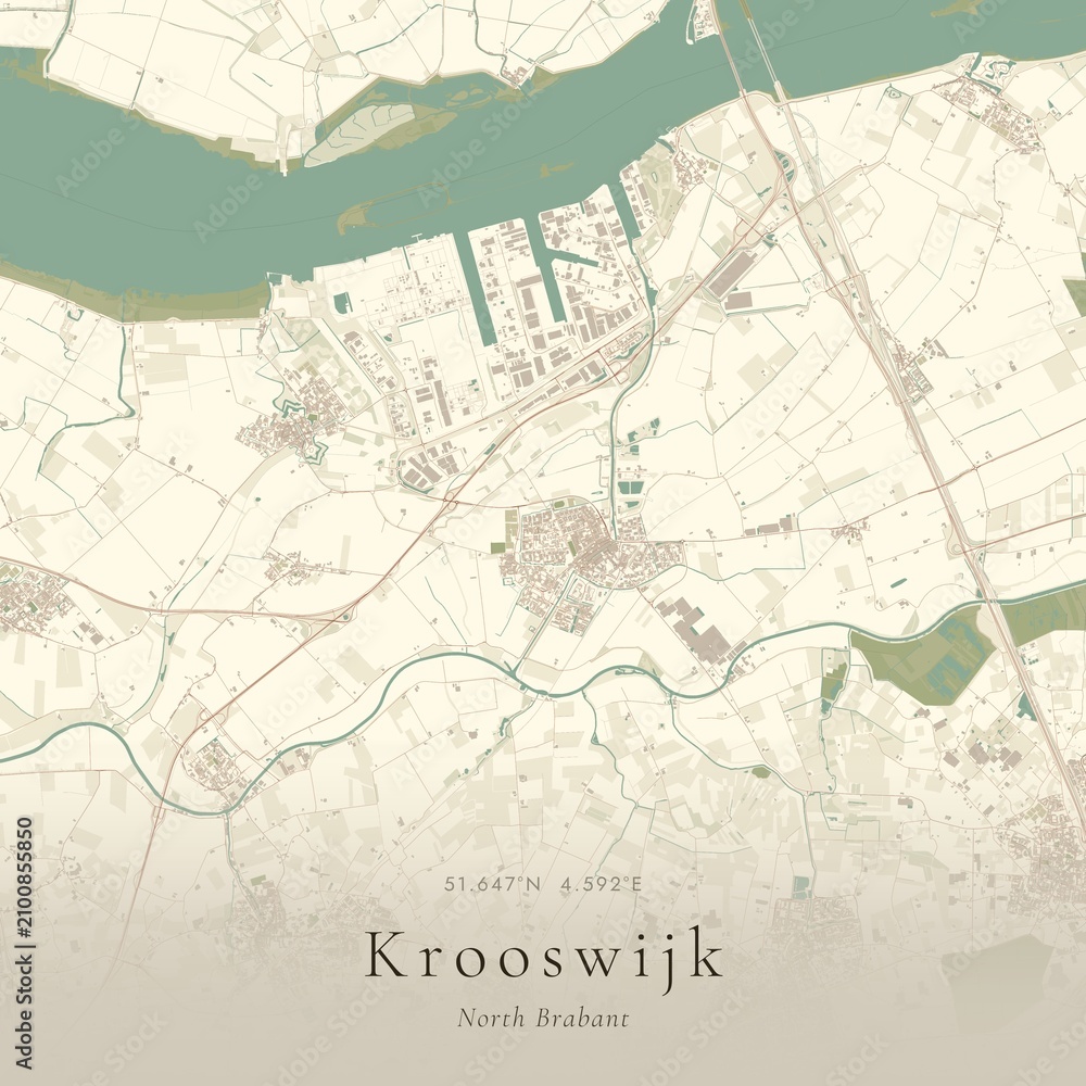 Naklejka premium Vintage Canvas Map of Krooswijk, Netherlands | Scandinavian Wall Art | Historic Topographic