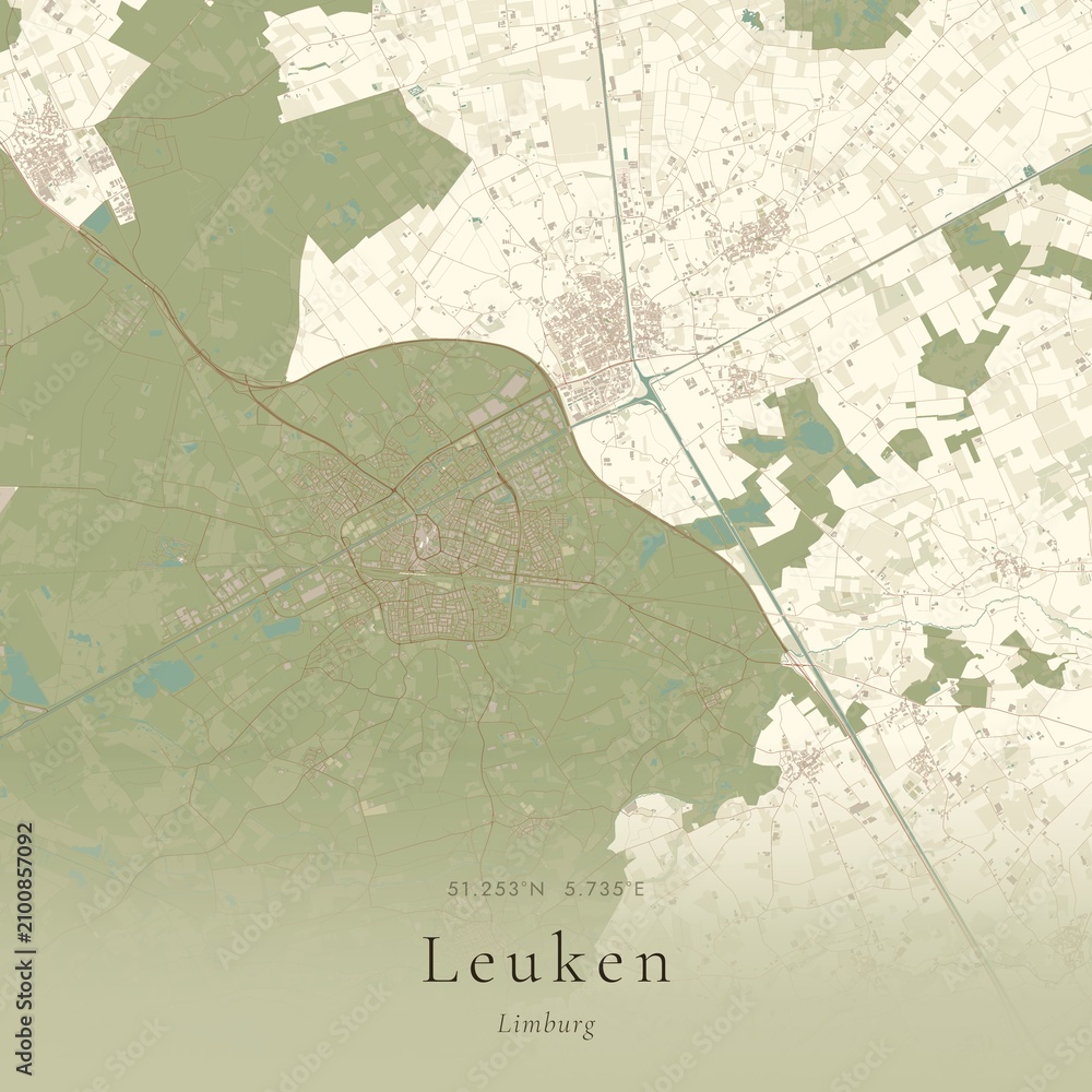 Fototapeta premium Vintage Canvas Map of Leuken, Netherlands | Scandinavian Wall Art | Historic Topographic