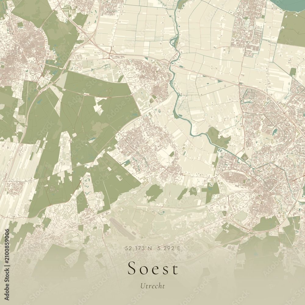Naklejka premium Vintage Canvas Map of Soest, Netherlands | Scandinavian Wall Art | Historic Topographic