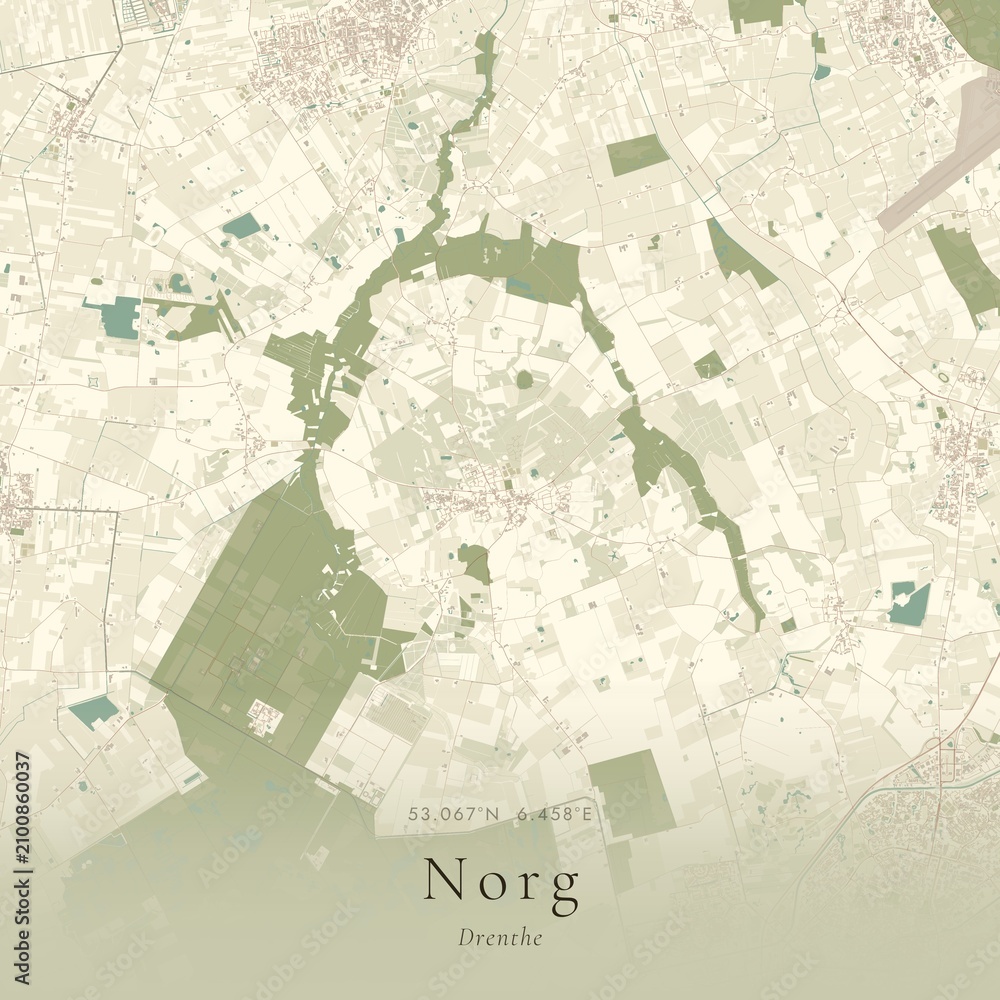 Naklejka premium Vintage Canvas Map of Norg, Netherlands | Scandinavian Wall Art | Historic Topographic