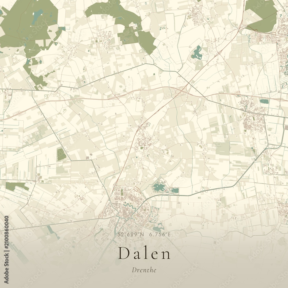 Obraz premium Vintage Canvas Map of Dalen, Netherlands | Scandinavian Wall Art | Historic Topographic