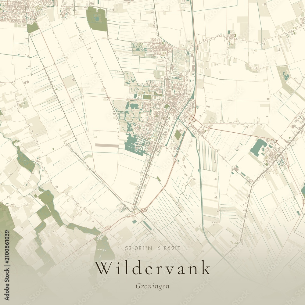 Fototapeta premium Vintage Canvas Map of Wildervank, Netherlands | Scandinavian Wall Art | Historic Topographic