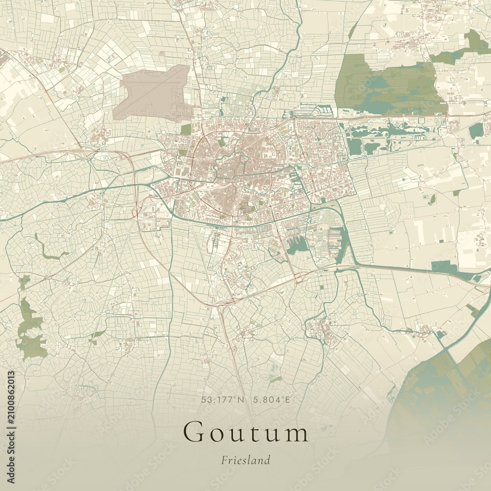 Naklejka premium Vintage Canvas Map of Goutum, Netherlands | Scandinavian Wall Art | Historic Topographic