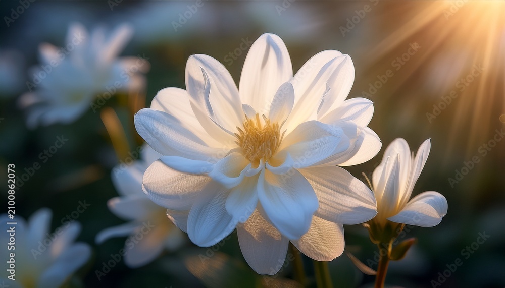 Fototapeta premium Delicate White Flower Petals Unfurling In Soft Luminous Light