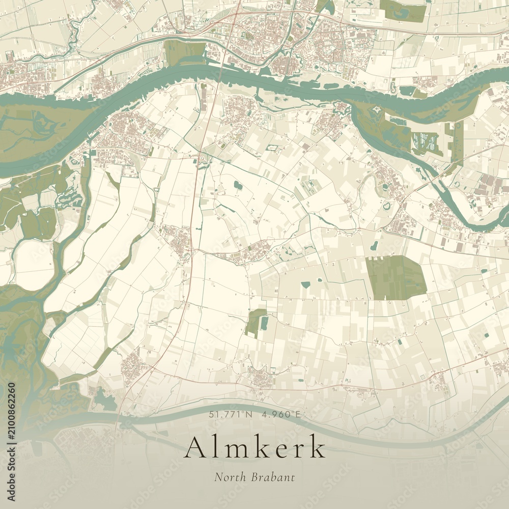 Fototapeta premium Vintage Canvas Map of Almkerk, Netherlands | Scandinavian Wall Art | Historic Topographic