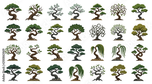 Foto Bonsai Tree Vector Illustration Set