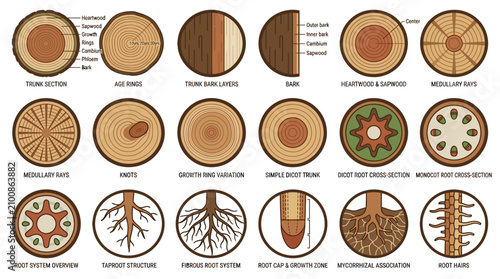 Obraz na plátně Tree Anatomy and Root System Infographic Set