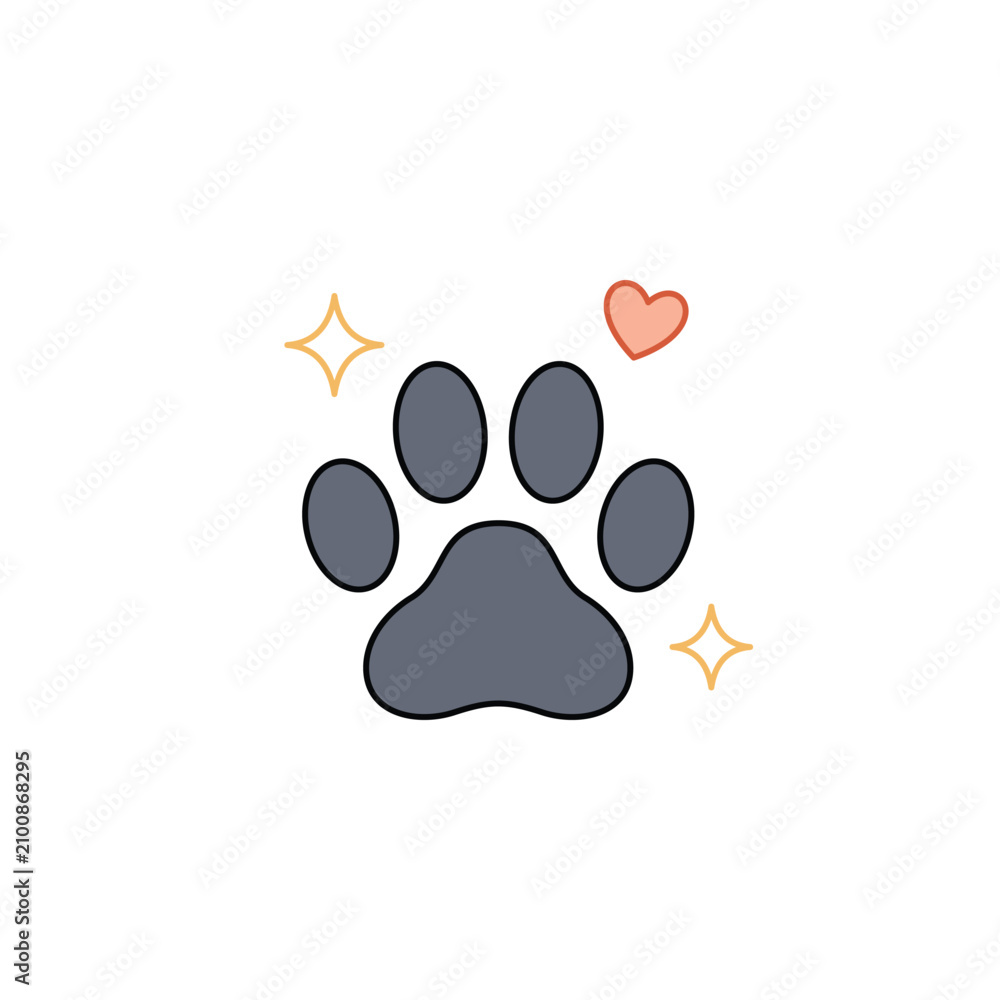 Fototapeta premium National Dog Day Icon with Paw Print Heart and Sparkle Symbol, Line Illustration Celebrating Canine Companions and Global Dog Welfare Awareness, Perfect for August 26 Pet Care and Animal Adoption.