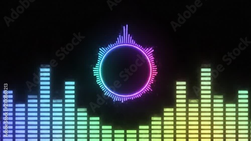 4K Neon Gradient Music Visualizer on Black Background with Audio Spectrum Motion Graphics