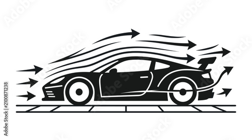 Bild auf Leinwand Aerodynamic sports car silhouette with wind flow stream lines