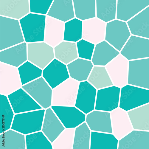 Multicolor geometric mosaic voronoi pattern with teal and pink, geometric