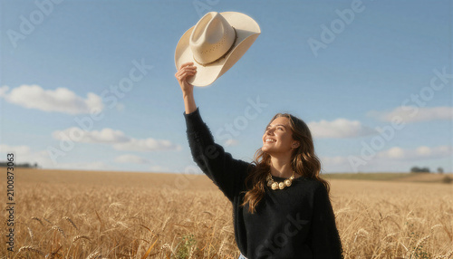 Joyful Hat Toss in Wheat Field