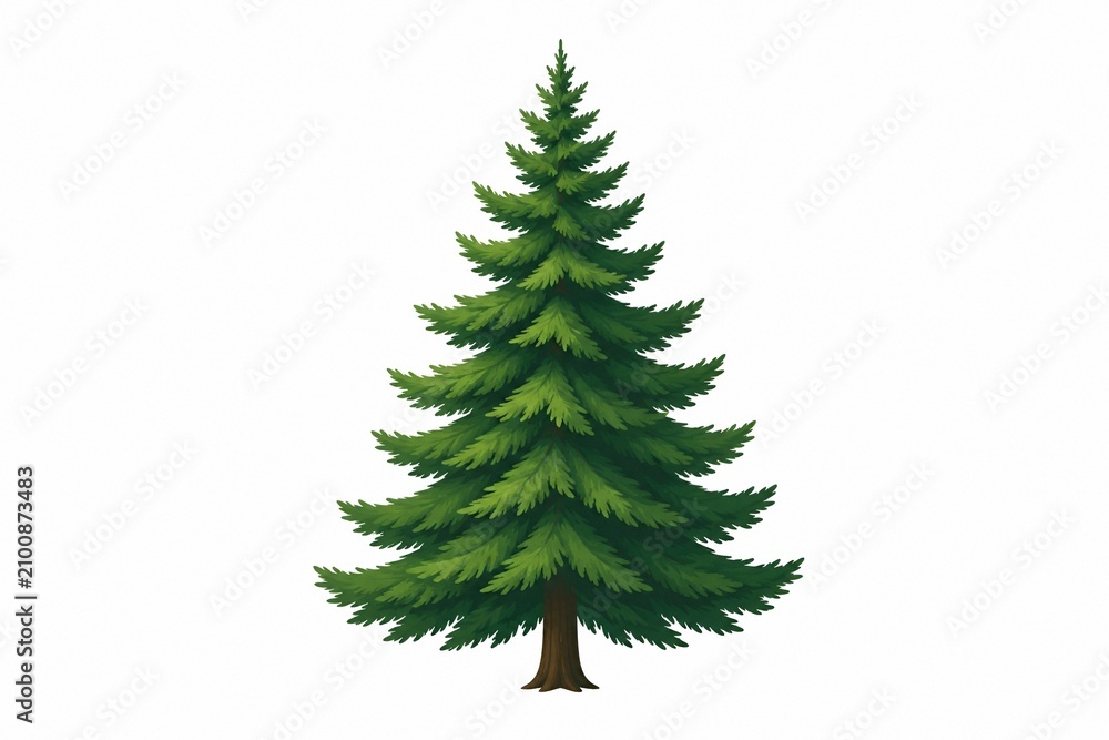 Fototapeta premium Evergreen Pine Tree Vector Illustration Isolated on White Background