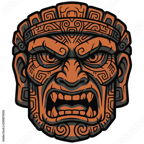 Ancient Mayan Tiki Mask Vector Illustration Isolated on White Background