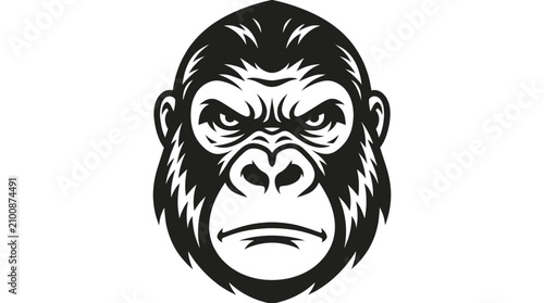 Foto Powerful silverback gorilla head monochrome vector illustration.