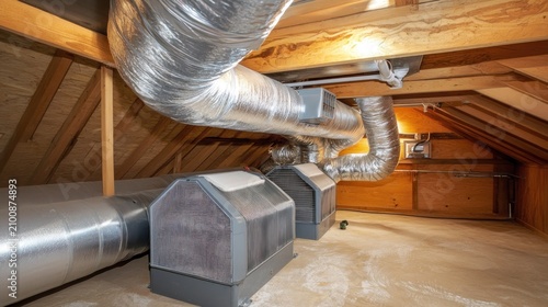 Attic ventilation system with air conditioning units.