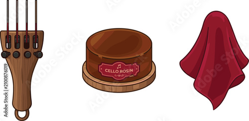 Obraz na plátně Classical Cello Instrument Maintenance Icon Set Featuring a Wooden Tailpiece wit