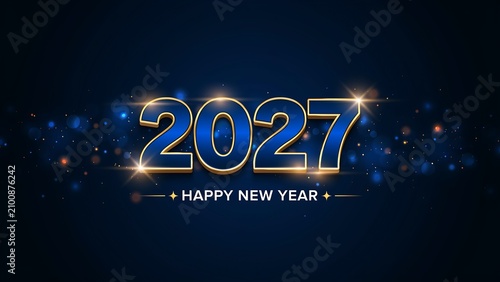 Elegant Blue and Gold 2027 Happy New Year Celebration Background