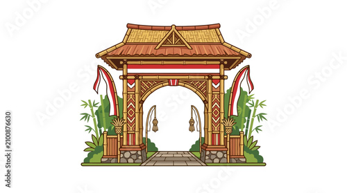 Traditional Balinese gate with decorative elements.