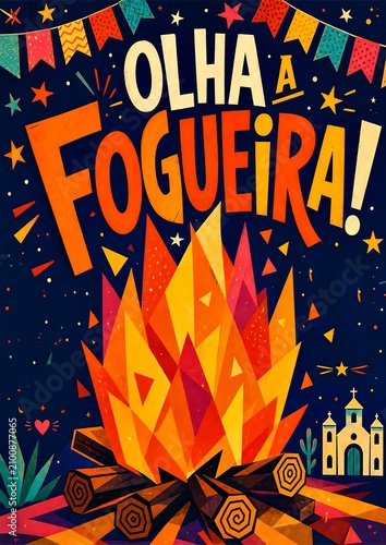 Traditional Festa Junina Bonfire Night Colorful Brazilian Festival Poster