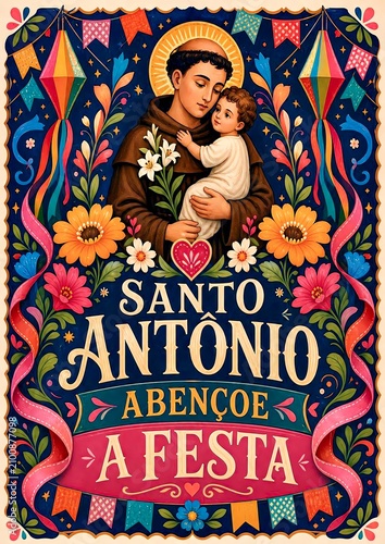Saint Anthony Festa Junina Religious Celebration Decorative Poster Illustration