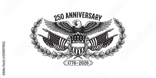 250th anniversary emblem with american flags and eagle anniversary american