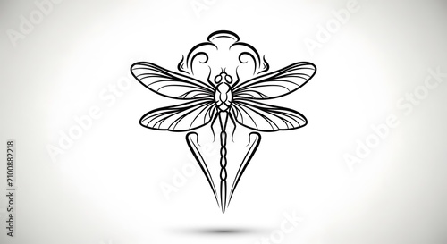 Minimalist black and white floral design illustration.
