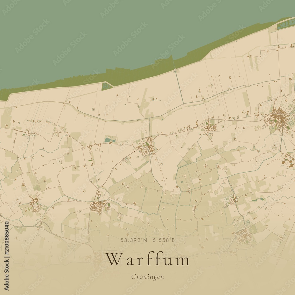 Fototapeta premium Sand Tone Map of Warffum, Netherlands | Warm Neutral Wall Art