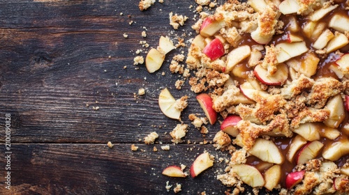 Apple Crumble Dessert on Rustic Wooden Surface