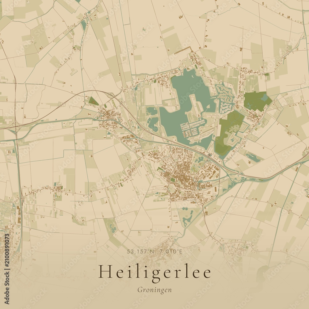 Naklejka premium Sand Tone Map of Heiligerlee, Netherlands | Warm Neutral Wall Art