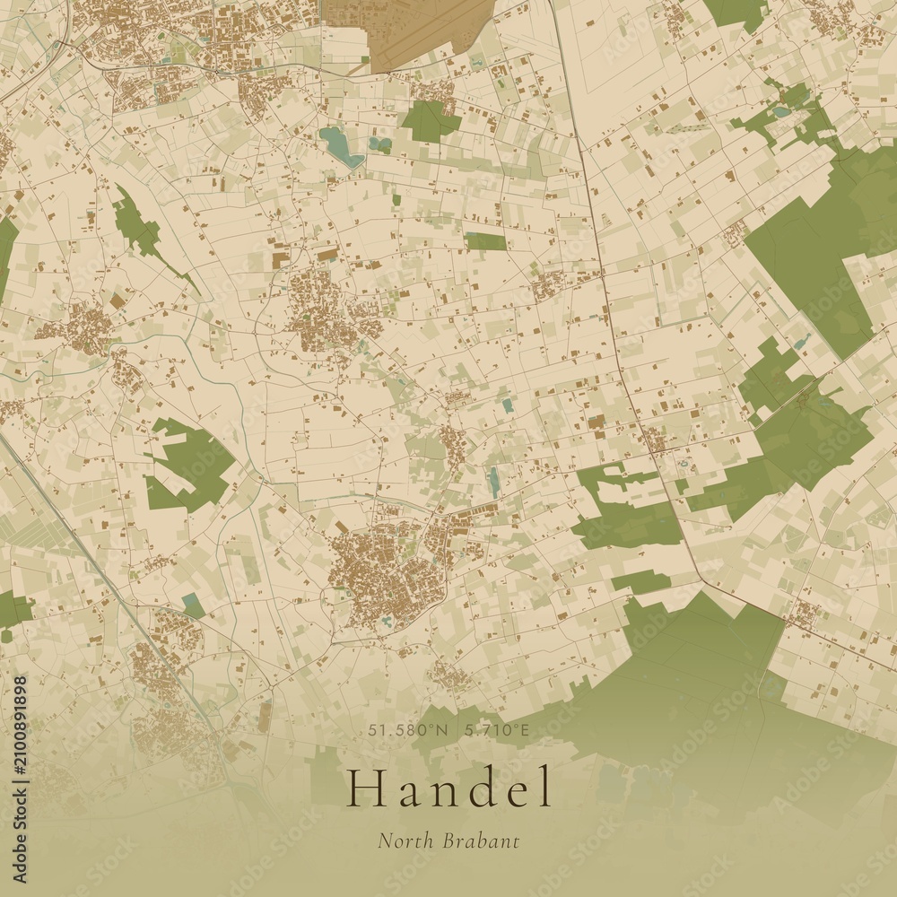 Naklejka premium Sand Tone Map of Handel, Netherlands | Warm Neutral Wall Art