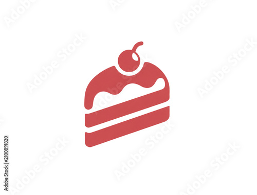 Red Cake Slice Icon With Cherry